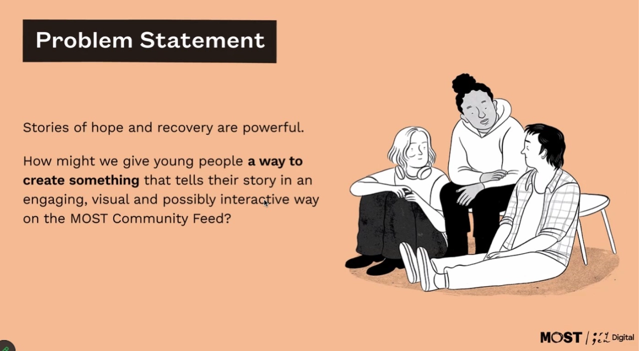 Problem statement — How might we give young people a way to express themselves and share their story in a safe space?